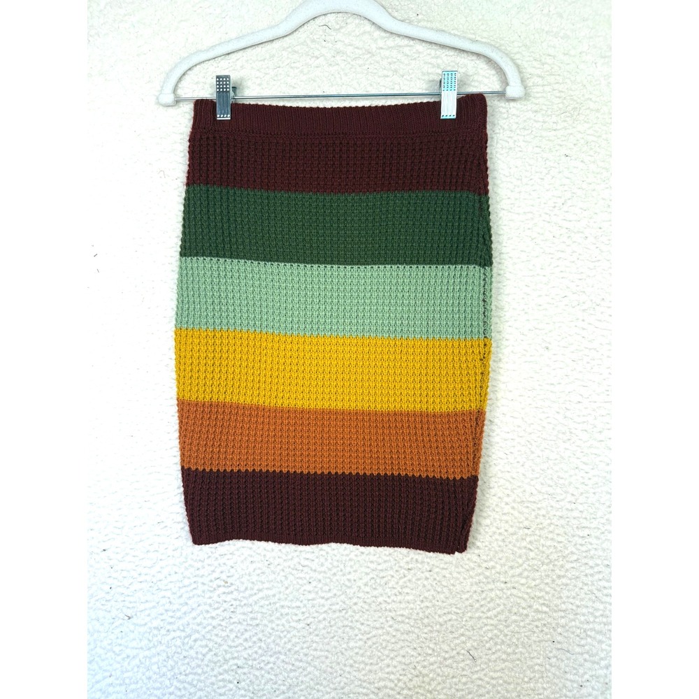 NWT Boho Festival Indie Sleeze Skirt Womens M Striped Grateful Knit Knee Length - Picture 6 of 7